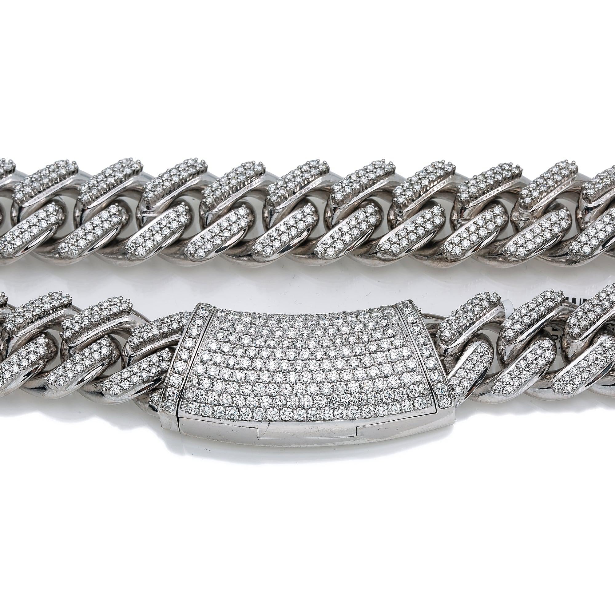 14K White Gold 24"/19MM Men's Cuban Link Chain  With 30.93 CT Diamonds - Image 3