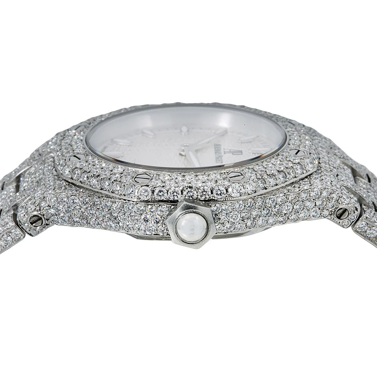 Audemars Piguet Royal Oak 33MM 67650ST White Dial Diamond Paved Bezel Stainless Steel Bracelet 11.75ct - Image 4