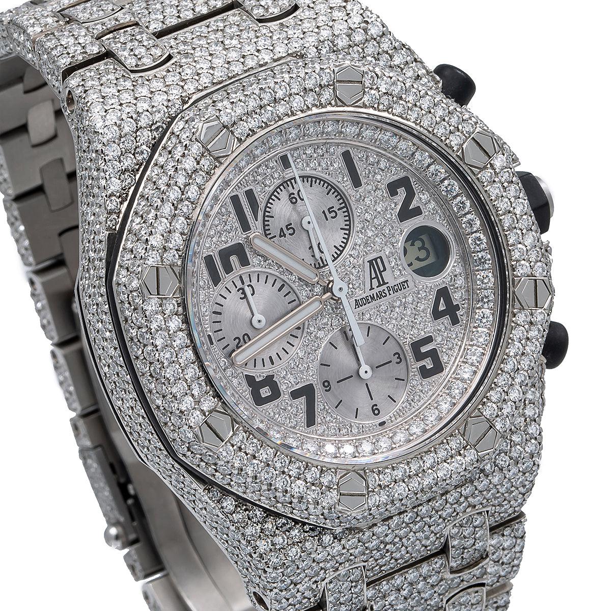 Audemars Piguet Royal Oak Offshore 42MM 25721ST Diamond Paved Arabic Dial Custom Aftermarket Stainless Steel Bracelet 26.25ct - Image 3
