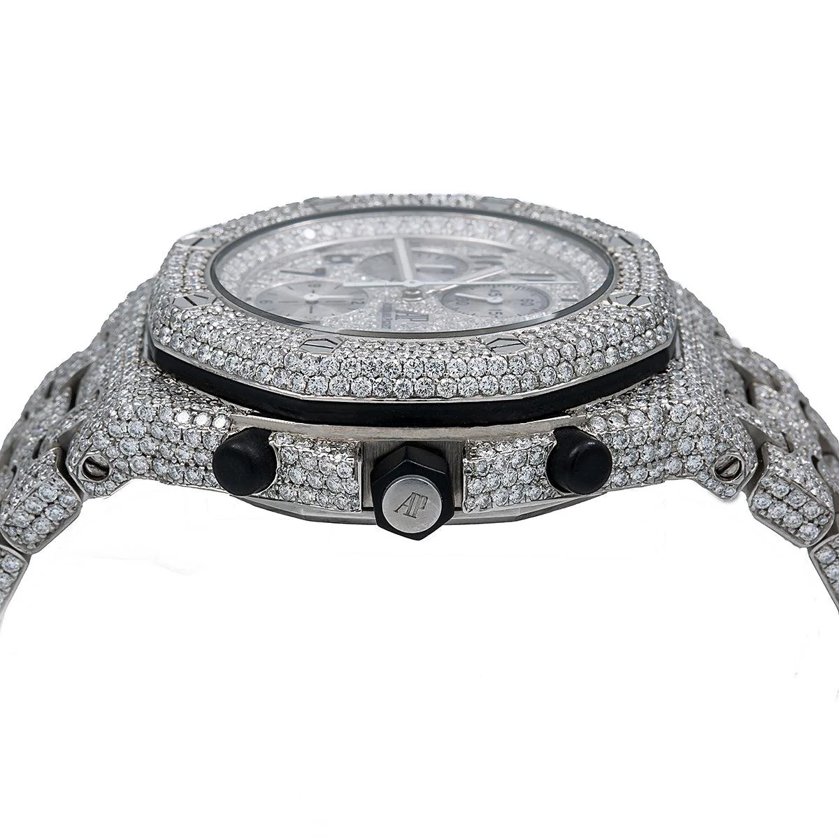 Audemars Piguet Royal Oak Offshore 42MM 25721ST Diamond Paved Arabic Dial Custom Aftermarket Stainless Steel Bracelet 26.25ct - Image 4
