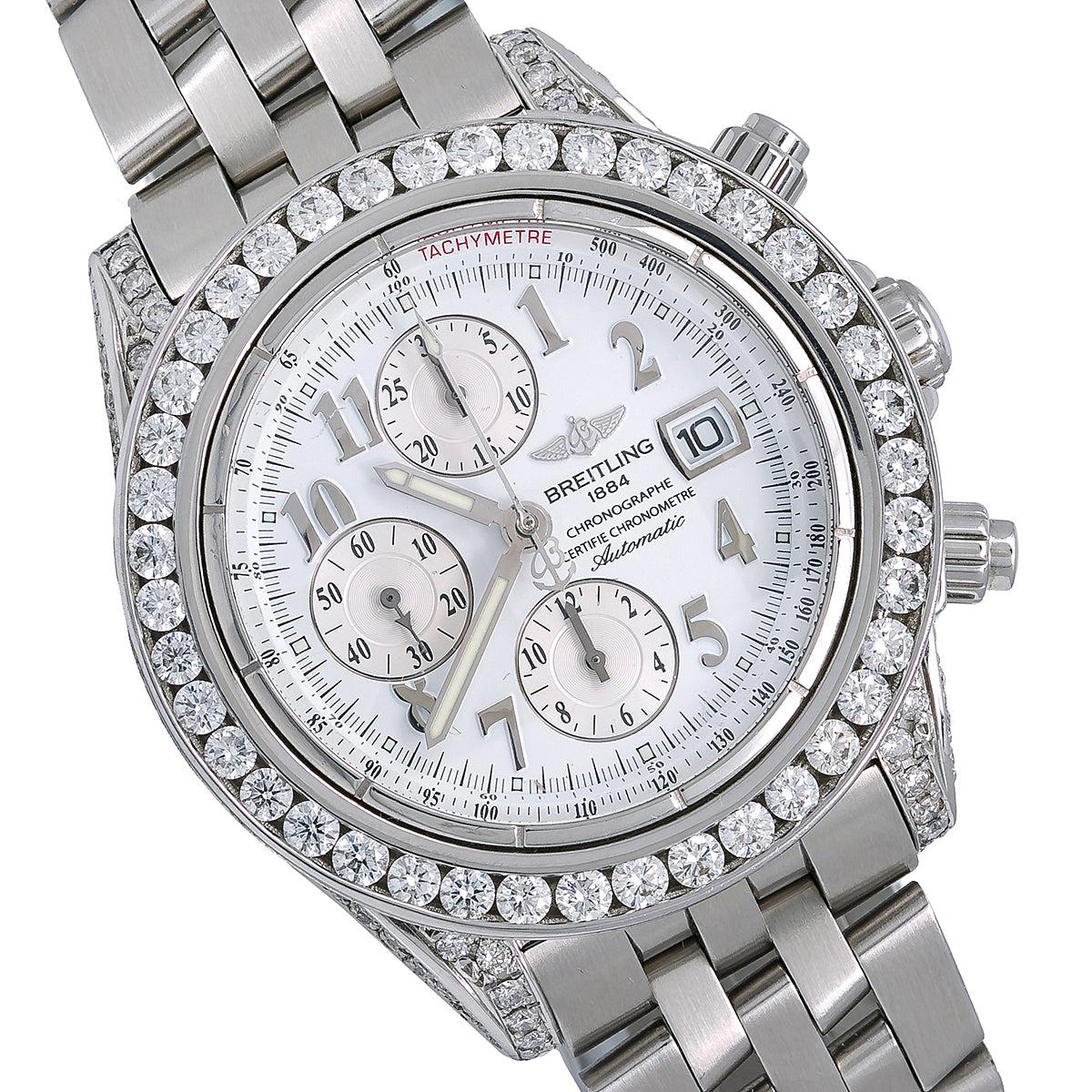 Breitling Chronomat Evolution 44MM A13356 White Roman Dial Diamond Bezel Stainless Steel Bracelet - Image 3