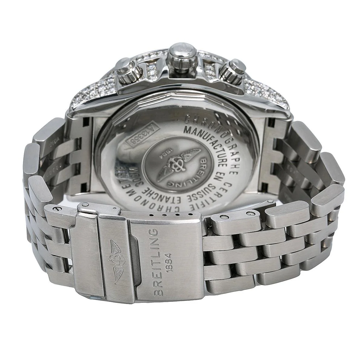 Breitling Chronomat Evolution 44MM A13356 White Roman Dial Diamond Bezel Stainless Steel Bracelet - Image 5