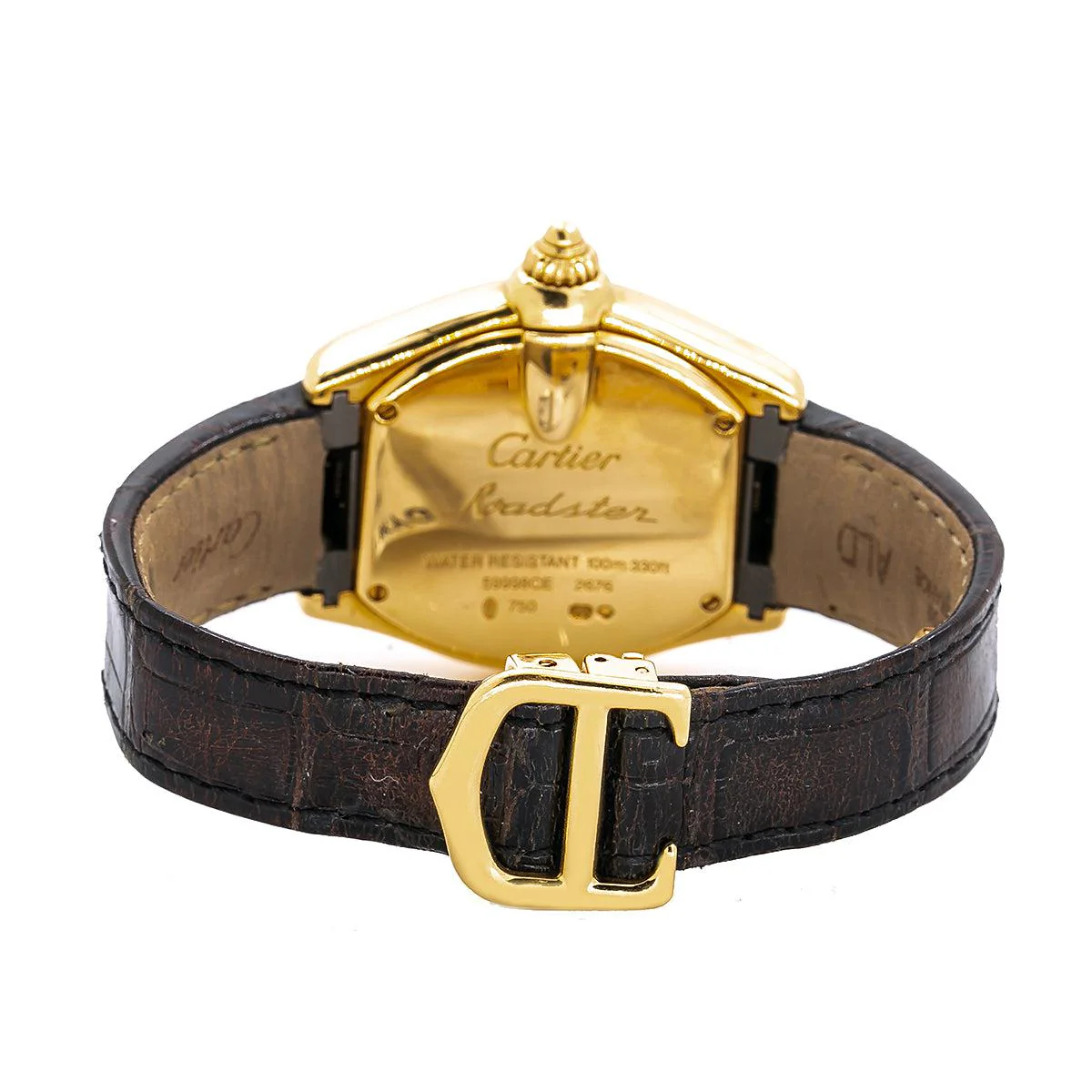 Cartier Roadster 31MM W62018Y5 Silver Roman Dial Yellow Gold Bezel Brown Leather Strap - Image 3