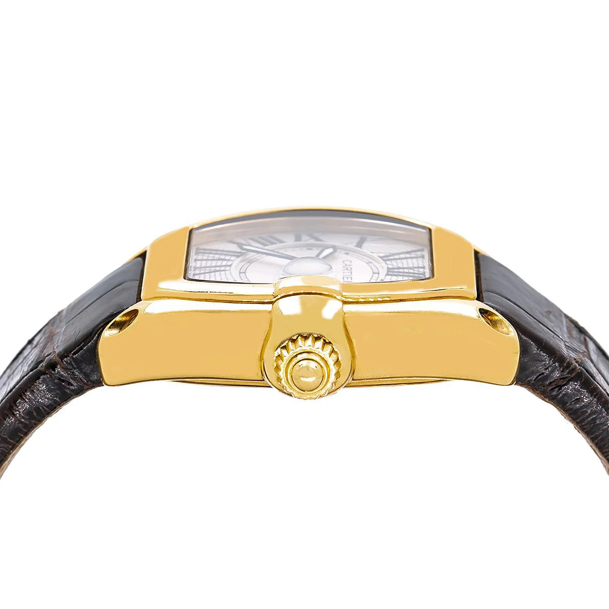 Cartier Roadster 31MM W62018Y5 Silver Roman Dial Yellow Gold Bezel Brown Leather Strap - Image 4