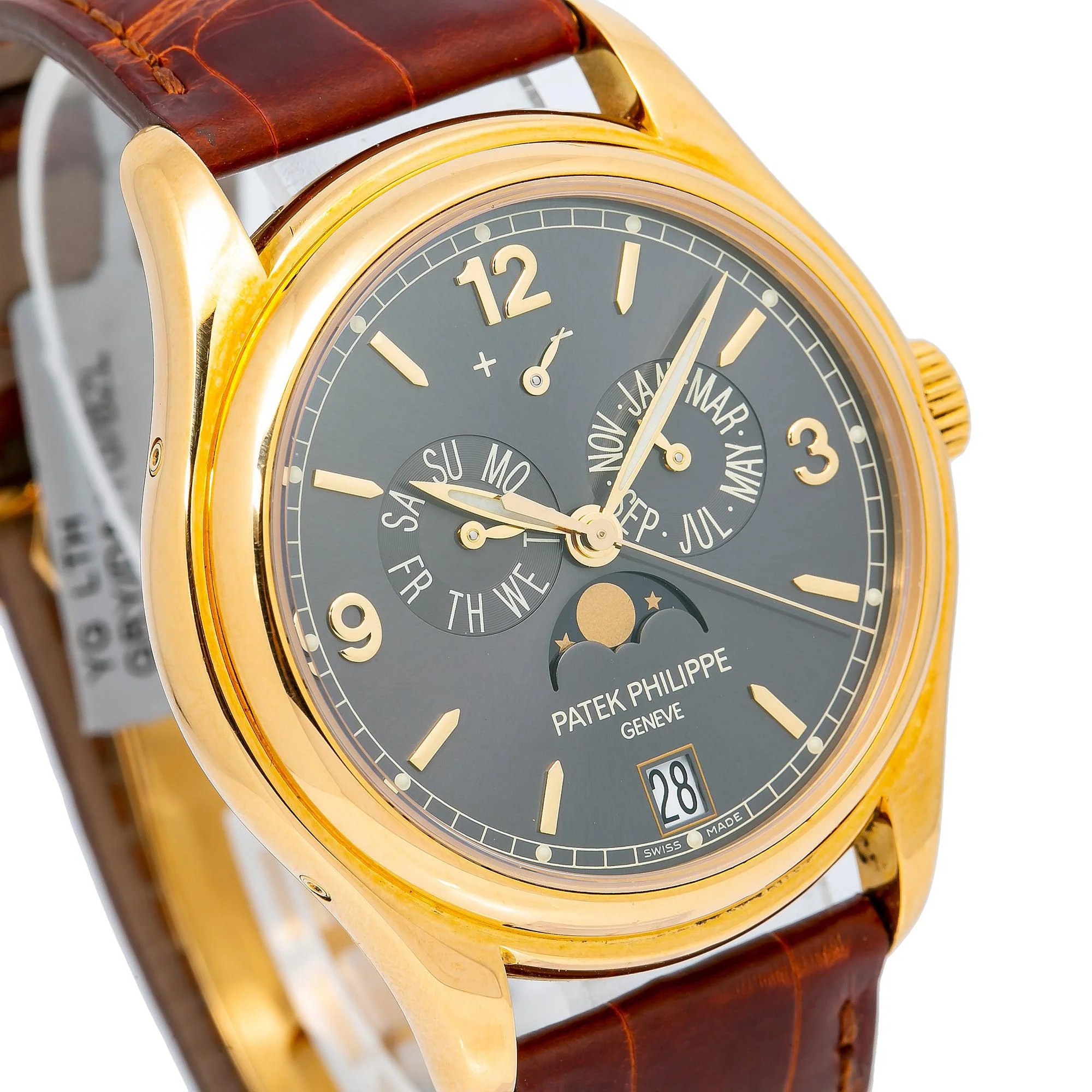 Patek Philippe Annual Calendar 39MM 5146J-010 Gray Arabic Dial Yellow Gold Bezel Brown Alligator Leather Strap - Image 4