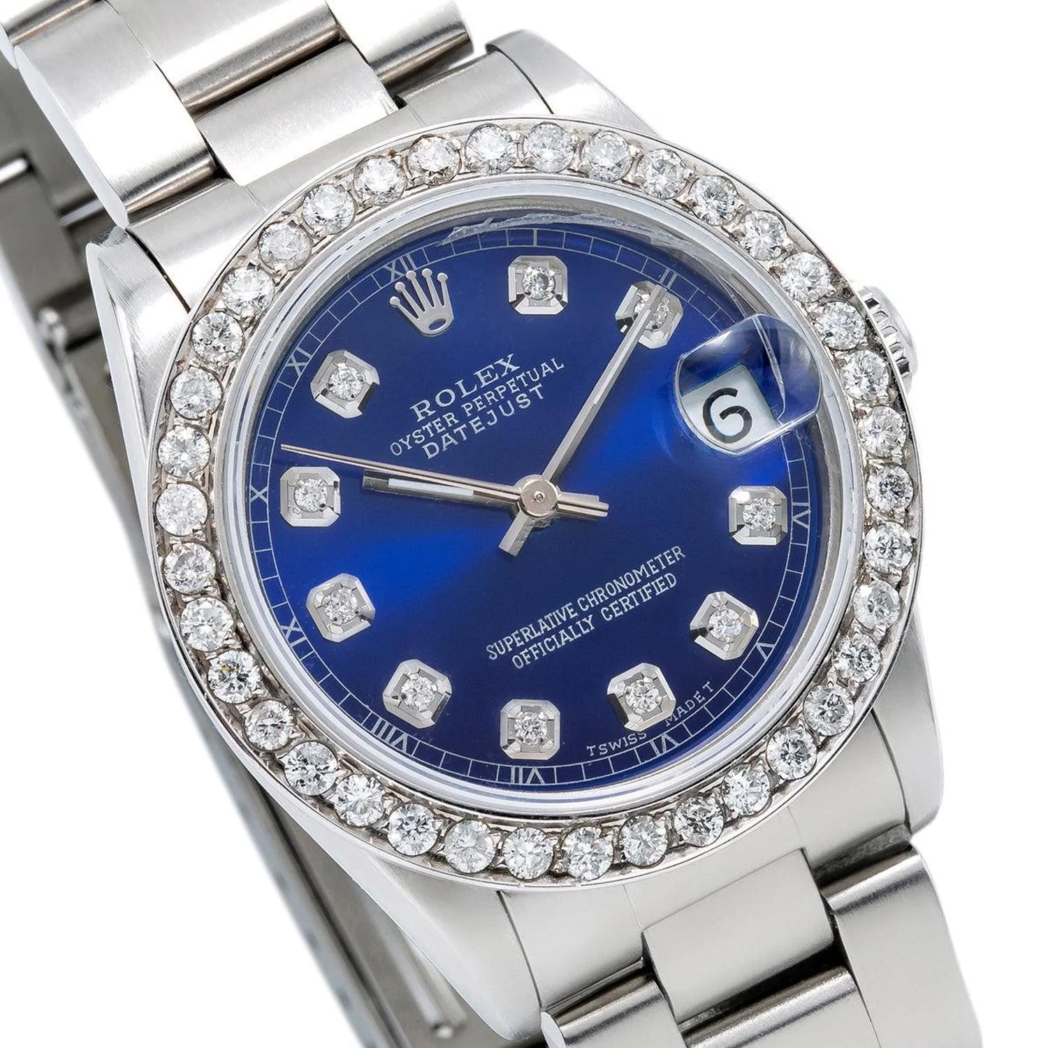 Rolex Datejust 31MM 68240 Blue Diamond Dial Diamond Bezel Stainless Steel Oyster Bracelet 1.05ct - Image 4