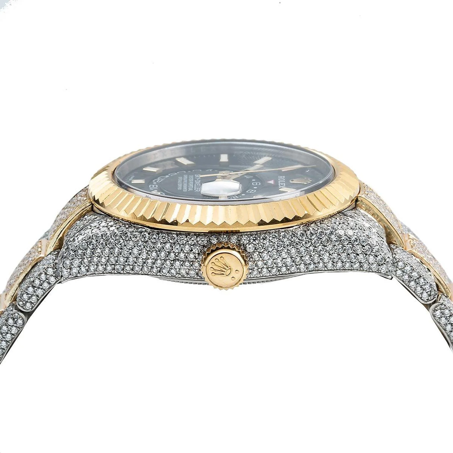 Rolex Sky-Dweller 42MM 326933 Black Dial Fluted Bezel Two Tone Yellow Gold Full Diamond Oyster Bracelet 21.5ct - Image 4