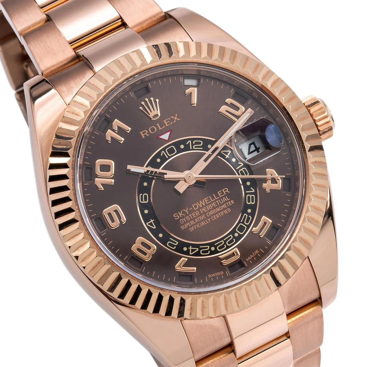 Rolex Sky-Dweller 42MM 326935 Chocolate Arabic Dial Fluted Bezel 18K Rose Gold Oyster Bracelet - Image 3