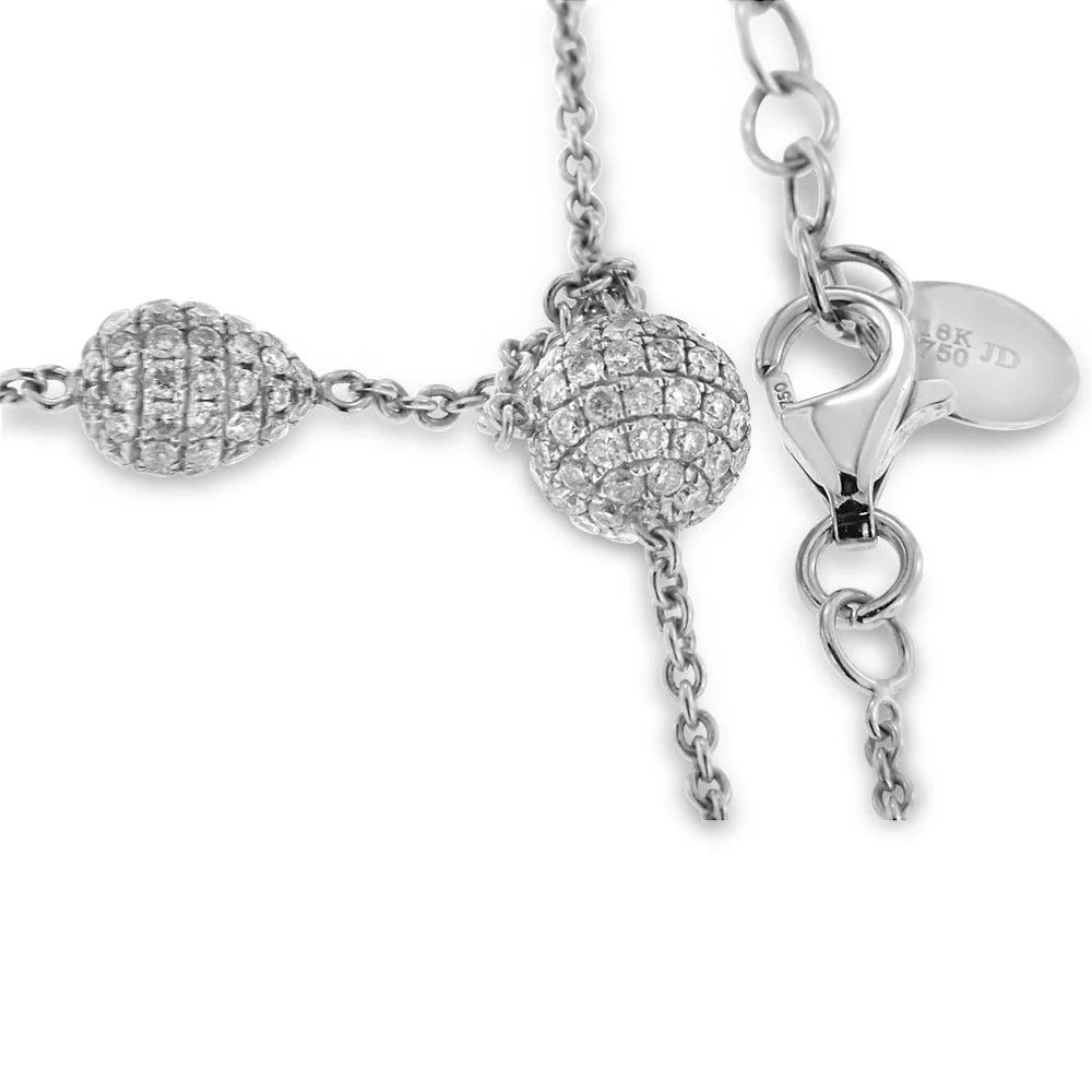 18K White Gold Diamond Ball Necklace With Round Cut Diamonds 2.59CT - Image 3